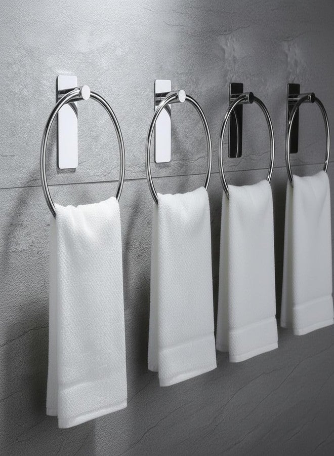 iSTAR Stainless Steel Self Adhesive Round Towel Ring | No Drilling Wall Mounted Bathroom Accessories | Durable Napkin Hand Towel Holder for Kitchen, Wash Basin, Home and Hotels (Pack of 4) - Image 1